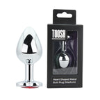Toosh Heart Shaped Medium Silver Butt Plug with Red Stone Jewel > Anal Range > Jewel Butt Plugs