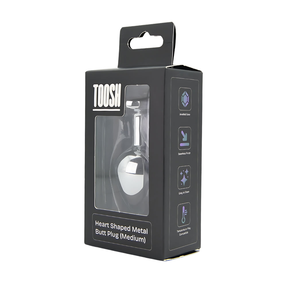 Toosh Heart Shaped Medium Silver Butt Plug with Red Stone Jewel (2.75 inch insertable) > Anal Range > Jewel Butt Plugs