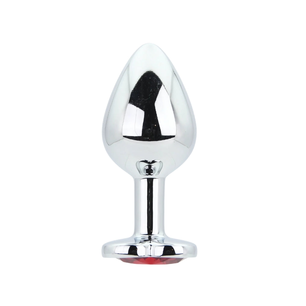 Toosh Heart Shaped Medium Silver Butt Plug with Red Stone Jewel (2.75 inch insertable) > Anal Range > Jewel Butt Plugs