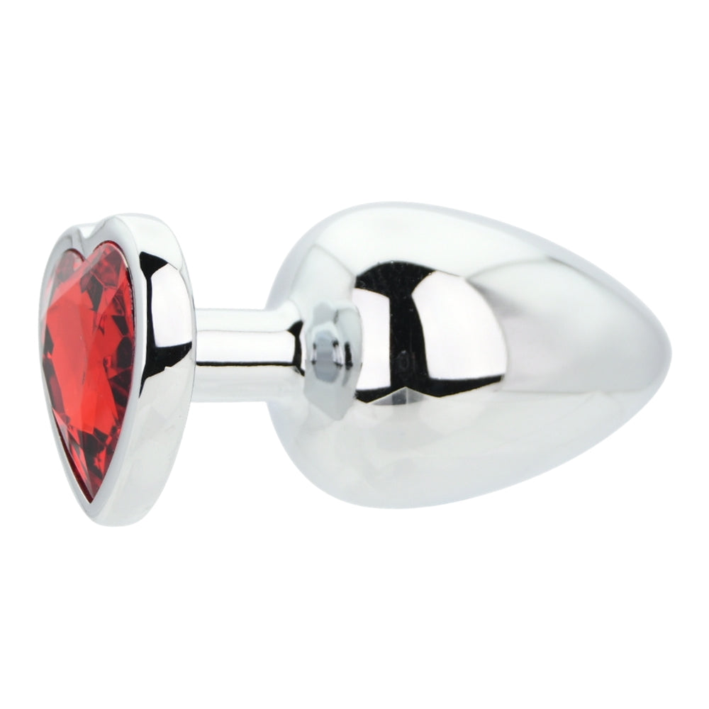 Toosh Heart Shaped Silver 3.75 Inch with Red Stone Large – Jewelled Large Butt Plug > Anal Range > Jewel Butt Plugs