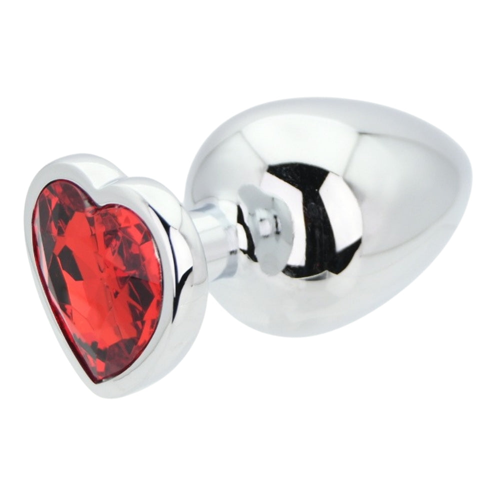 Toosh Heart Shaped Silver 3.75 Inch with Red Stone Large – Jewelled Large Butt Plug > Anal Range > Jewel Butt Plugs