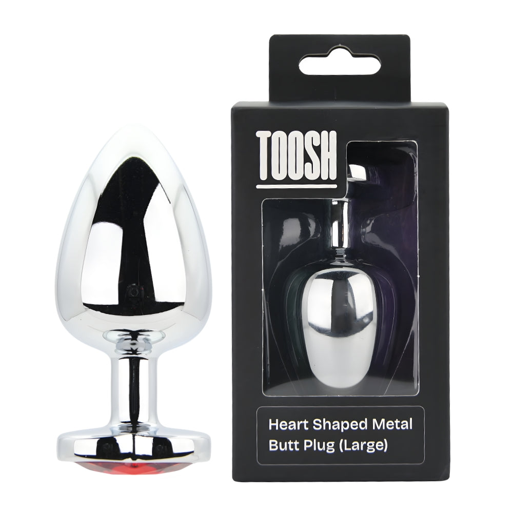 Toosh Heart Shaped Silver 3.75 Inch with Red Stone Large – Jewelled Large Butt Plug > Anal Range > Jewel Butt Plugs