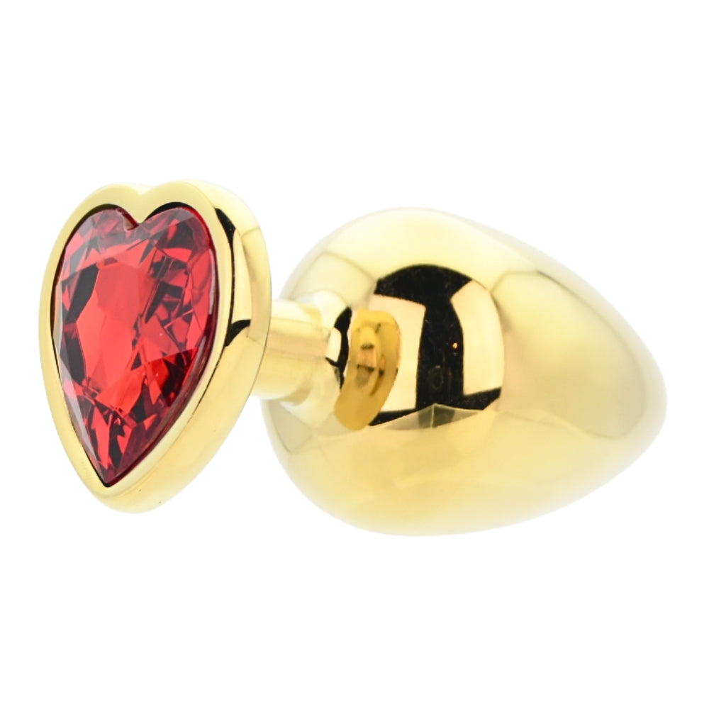 Toosh Heart Shaped Gold 3.75 Inch with Red Stone Large – Jewelled Large Butt Plug > Anal Range > Jewel Butt Plugs