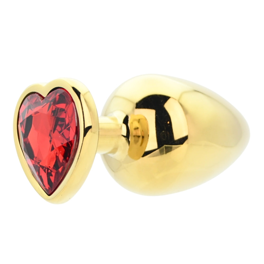 Toosh Heart Shaped Gold 3.75 Inch with Red Stone Large – Jewelled Large Butt Plug > Anal Range > Jewel Butt Plugs