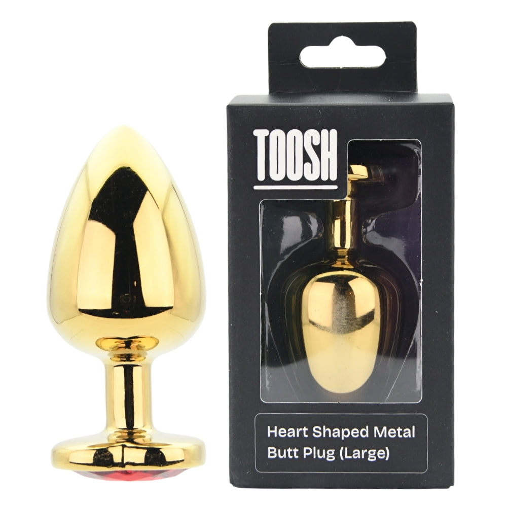Toosh Heart Shaped Gold 3.75 Inch with Red Stone Large – Jewelled Large Butt Plug > Anal Range > Jewel Butt Plugs