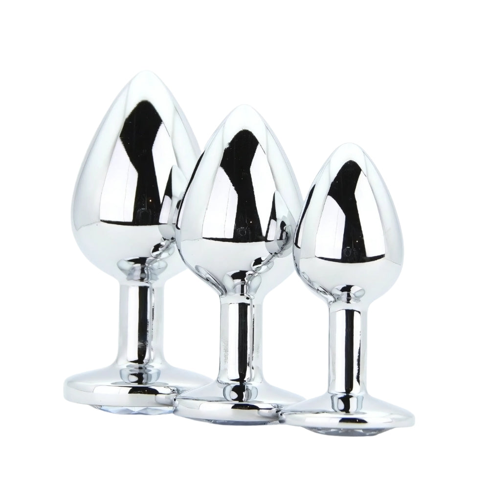 Toosh Metal Butt Plug Set (Silver) – Small, Medium, Large Jewelled Base Butt Plug Set > Anal Range > Jewel Butt Plugs