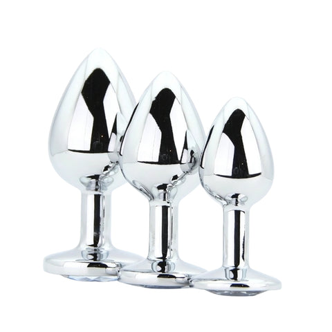 Toosh Metal Butt Plug Set (Silver) – Small, Medium, Large Jewelled Base Butt Plug Set > Anal Range > Jewel Butt Plugs