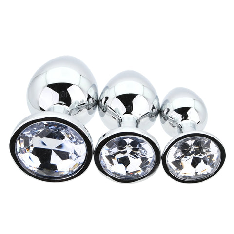 Toosh Metal Butt Plug Set (Silver) – Small, Medium, Large Jewelled Base Butt Plug Set > Anal Range > Jewel Butt Plugs