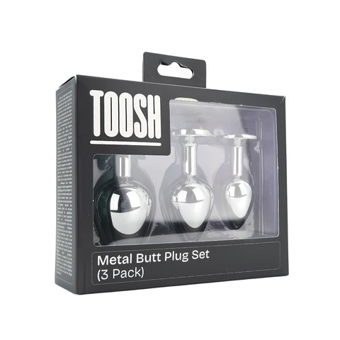 Toosh Metal Butt Plug Set (Silver) – Small, Medium, Large Jewelled Base Butt Plug Set > Anal Range > Jewel Butt Plugs