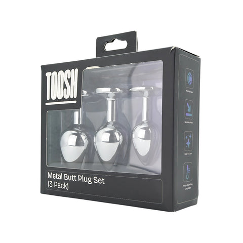 Toosh Metal Butt Plug Set (Silver) – Small, Medium, Large Jewelled Base Butt Plug Set > Anal Range > Jewel Butt Plugs