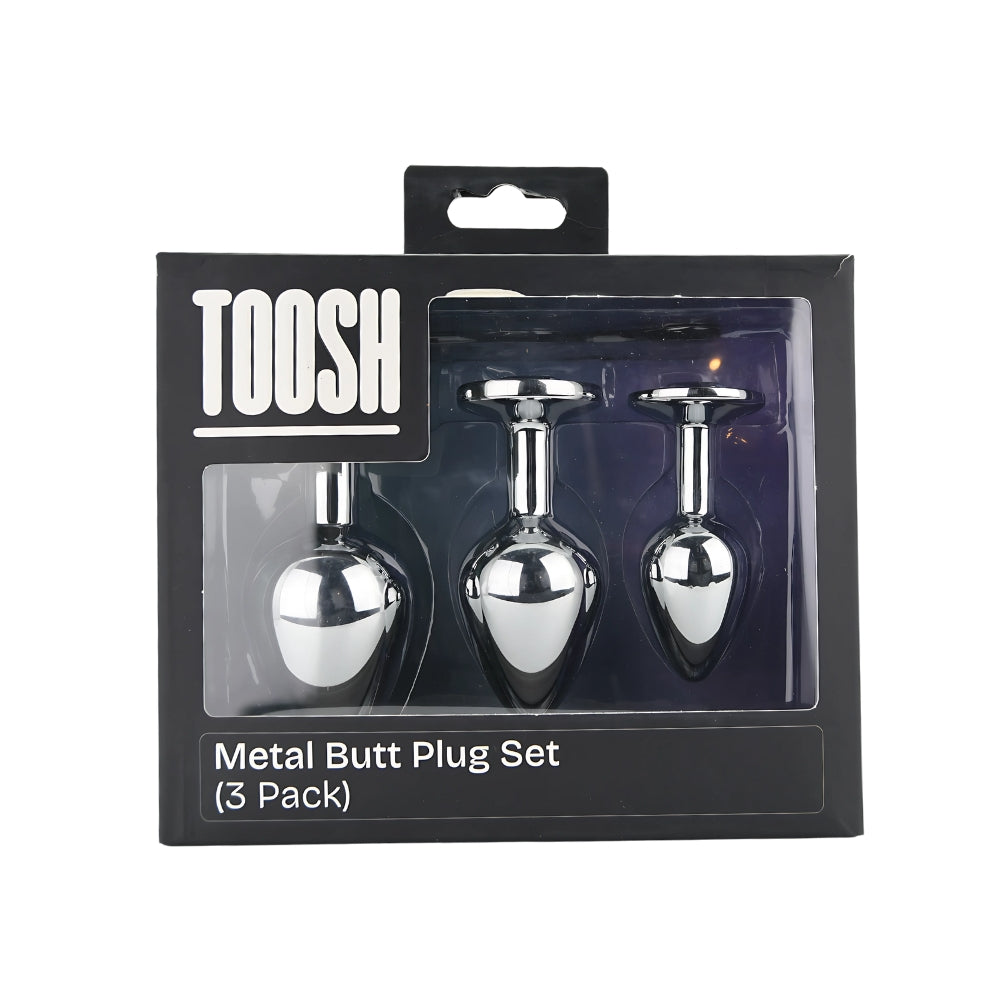 Toosh Metal Butt Plug Set (Silver) – Small, Medium, Large Jewelled Base Butt Plug Set > Anal Range > Jewel Butt Plugs
