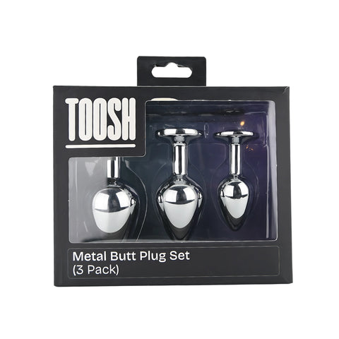 Toosh Metal Butt Plug Set (Silver) – Small, Medium, Large Jewelled Base Butt Plug Set > Anal Range > Jewel Butt Plugs