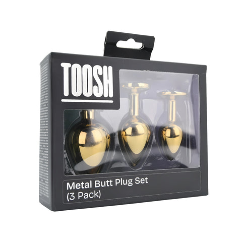 Toosh Metal Butt Plug Set of 3 (Gold) – Jewelled Base Smooth Surface Butt Plug Set > Anal Range > Jewel Butt Plugs