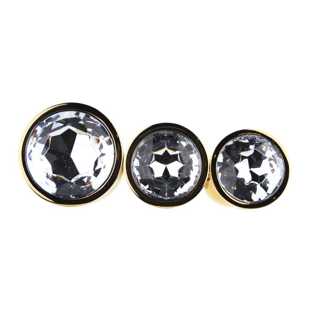 Toosh Metal Butt Plug Set of 3 (Gold) – Small 2.8", Medium 3.2", Large 3.75" Jewelled Base Smooth Surface Butt Plug Set > Anal Range > Jewel Butt Plugs