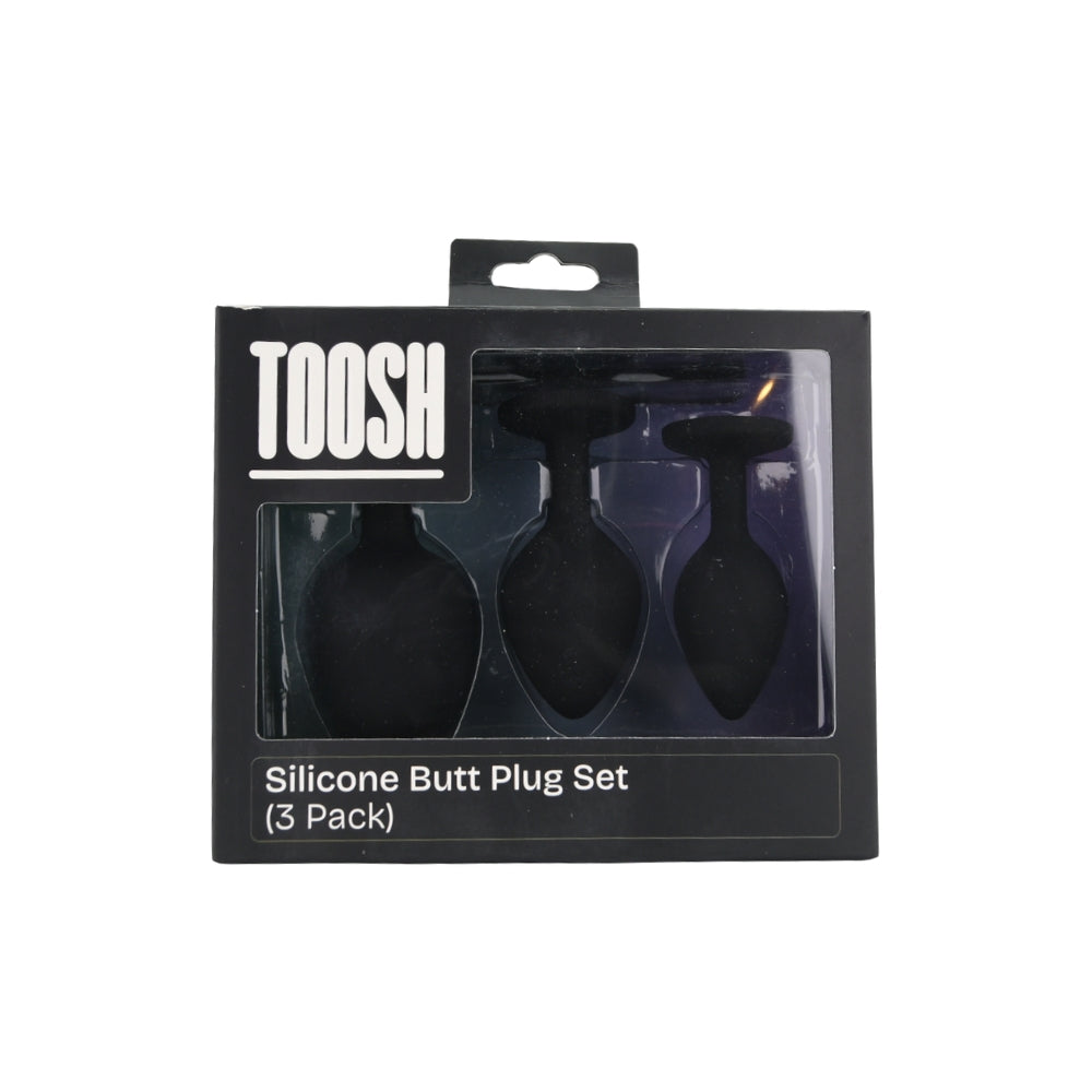 Toosh Silicone Butt Plug Set of 3 (Black/Clear Stone) – Smooth Surface Beginner and Advanced Butt Plug Set > Anal Range > Jewel Butt Plugs