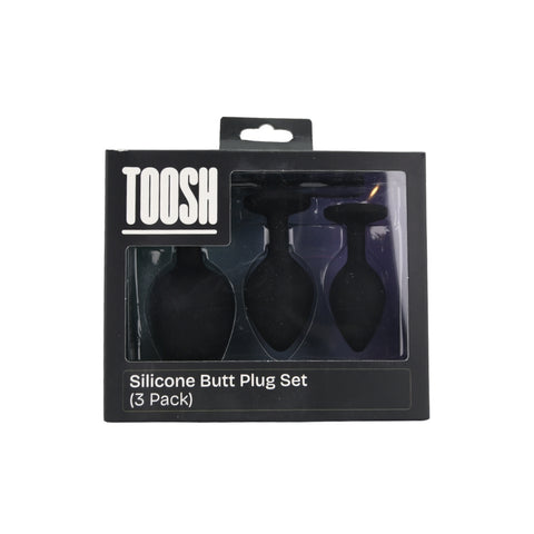 Toosh Silicone Butt Plug Set of 3 (Black/Clear Stone) – Smooth Surface Beginner and Advanced Butt Plug Set > Anal Range > Jewel Butt Plugs