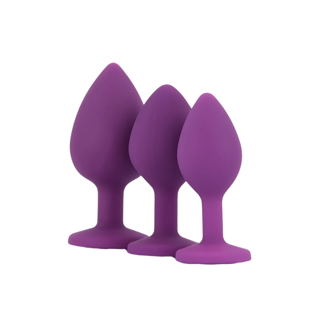 Toosh Silicone Butt Plug Set of 3 (Purple Clear Stone) – Small 2.9", Medium 3.2", Large 3.7" Smooth Surface Butt Plugs > Anal Range > Jewel Butt Plugs