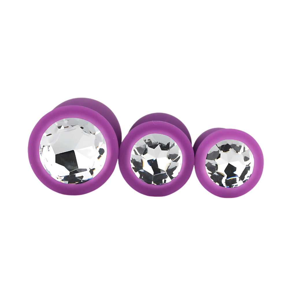 Toosh Silicone Butt Plug Set of 3 (Purple Clear Stone) – Small 2.9", Medium 3.2", Large 3.7" Smooth Surface Butt Plugs > Anal Range > Jewel Butt Plugs