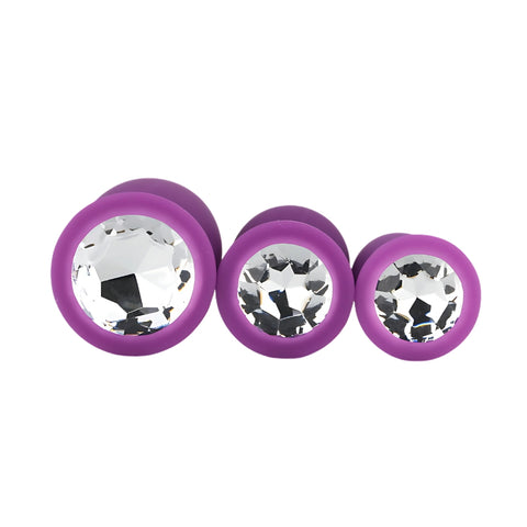 Toosh Silicone Butt Plug Set of 3 (Purple Clear Stone) – Smooth Surface Butt Plugs > Anal Range > Jewel Butt Plugs