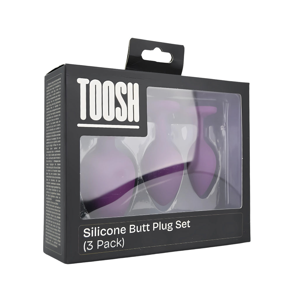 Toosh Silicone Butt Plug Set of 3 (Purple Clear Stone) – Small 2.9", Medium 3.2", Large 3.7" Smooth Surface Butt Plugs > Anal Range > Jewel Butt Plugs