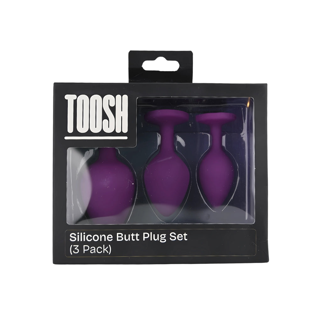 Toosh Silicone Butt Plug Set of 3 (Purple Clear Stone) – Small 2.9", Medium 3.2", Large 3.7" Smooth Surface Butt Plugs > Anal Range > Jewel Butt Plugs