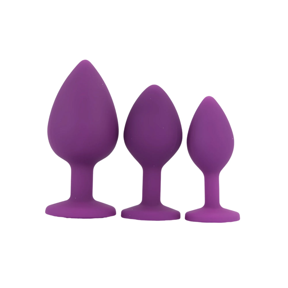 Toosh Silicone Butt Plug Set of 3 (Purple Clear Stone) – Small 2.9", Medium 3.2", Large 3.7" Smooth Surface Butt Plugs Default Title > Anal Range > Jewel Butt Plugs