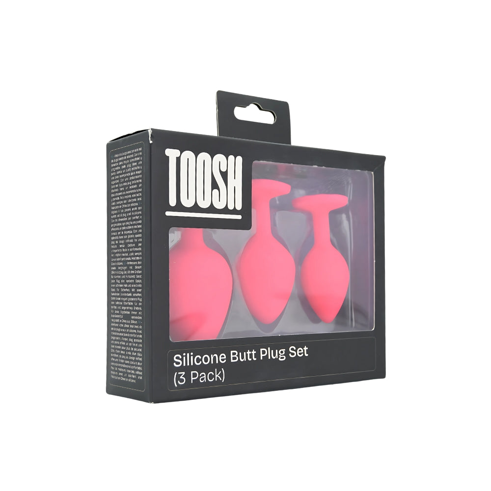 Toosh Silicone Butt Plug Set of 3 (Pink Clear Stone) – Small 2.9", Medium 3.2", Large 3.7" Jewelled Base Silicone Butt Plugs > Anal Range > Jewel Butt Plugs