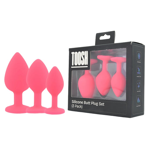 Toosh Silicone Butt Plug Set of 3 (Pink Clear Stone) – Jewelled Base Silicone Butt Plugs > Anal Range > Jewel Butt Plugs