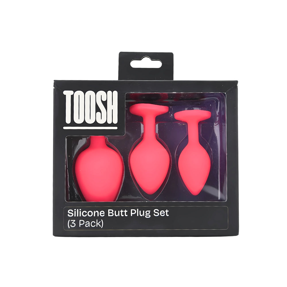 Toosh Silicone Butt Plug Set of 3 (Pink Clear Stone) – Small 2.9", Medium 3.2", Large 3.7" Jewelled Base Silicone Butt Plugs > Anal Range > Jewel Butt Plugs