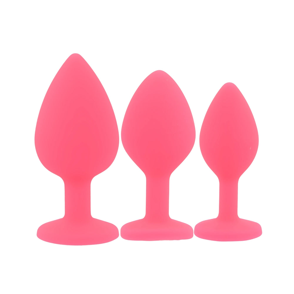 Toosh Silicone Butt Plug Set of 3 (Pink Clear Stone) – Small 2.9", Medium 3.2", Large 3.7" Jewelled Base Silicone Butt Plugs Default Title > Anal Range > Jewel Butt Plugs
