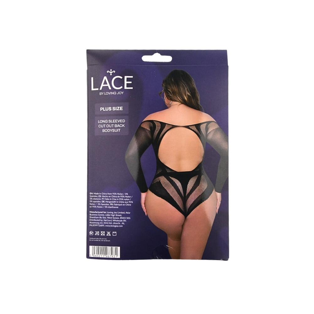 Loving Joy Plus Size Long Sleeved Cut Out Back Bodysuit – Lingerie > Clothes > Plus Size Lingerie