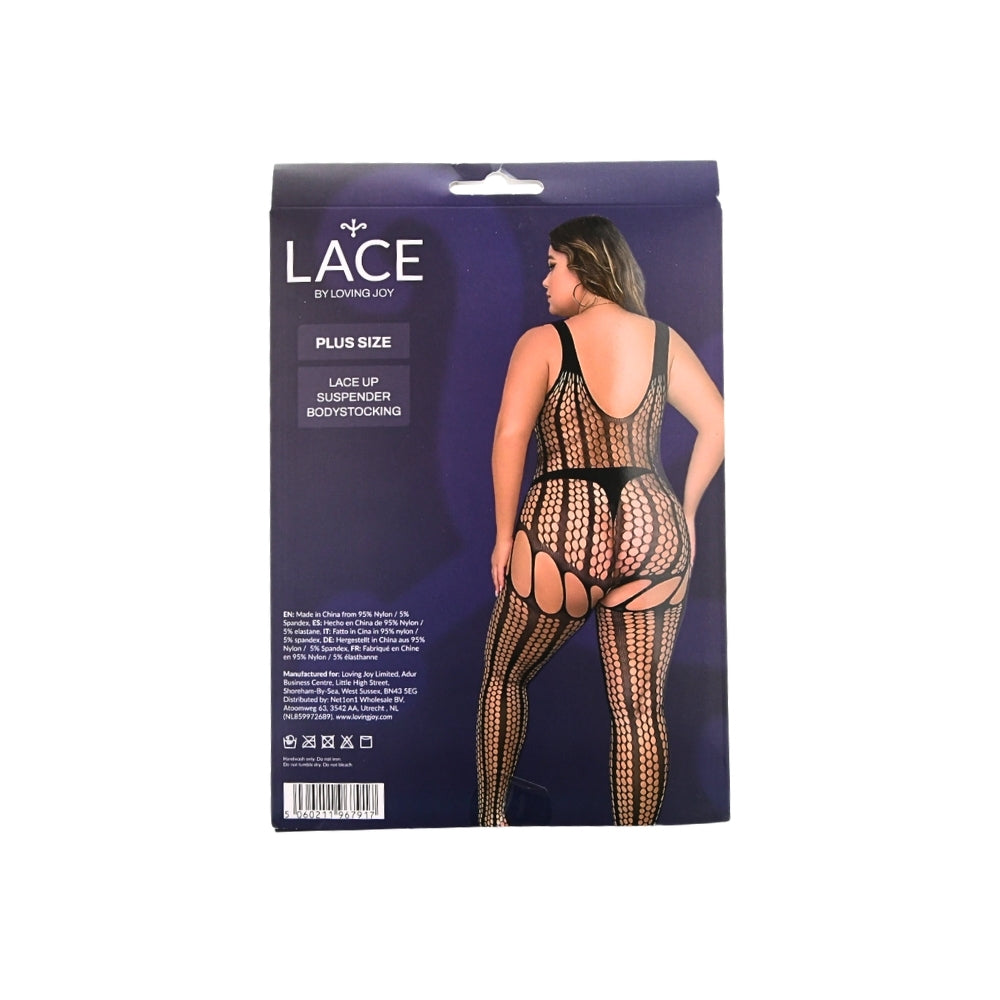 Lace by LJ Plus Size Lace Up Suspender Bodystocking - Lace Bodystocking > Clothes > Bodies and Playsuits