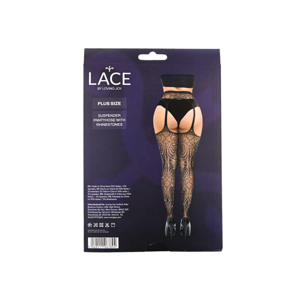Lace by LJ Plus Size Suspender Pantyhose with Rhinestones – Lingerie > Clothes > Plus Size Lingerie