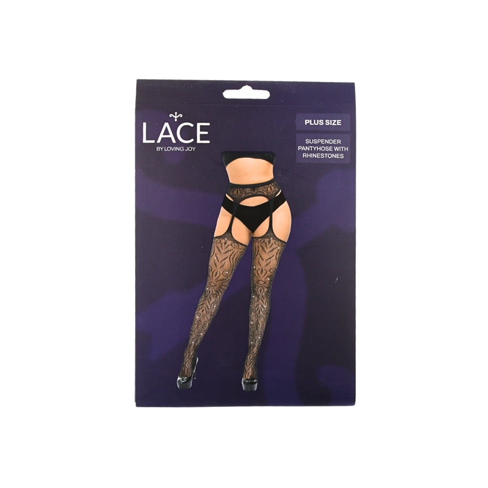 Lace by LJ Plus Size Suspender Pantyhose with Rhinestones – Lingerie > Clothes > Plus Size Lingerie