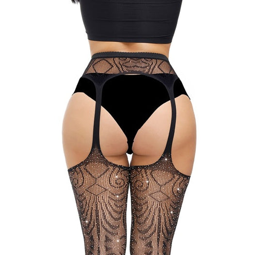 Lace by LJ Plus Size Suspender Pantyhose with Rhinestones – Lingerie > Clothes > Plus Size Lingerie