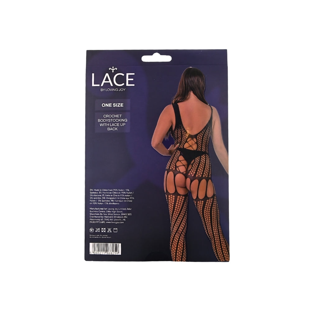 Lace by LJ Crochet Bodystocking with Lace Up Back – Bodystocking > Clothes > Bodies and Playsuits