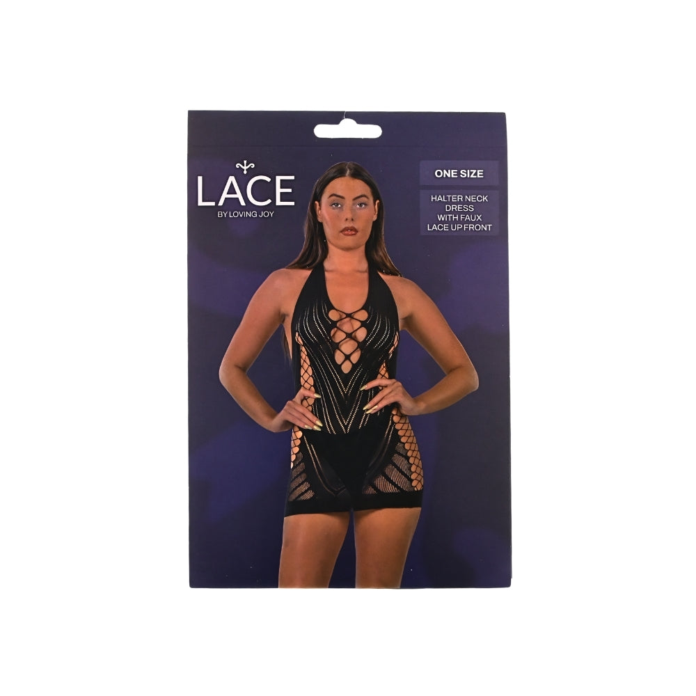 Lace by LJ Halter Neck Dress with Faux Lace-Up Front – Lingerie > Clothes > Dresses and Chemises