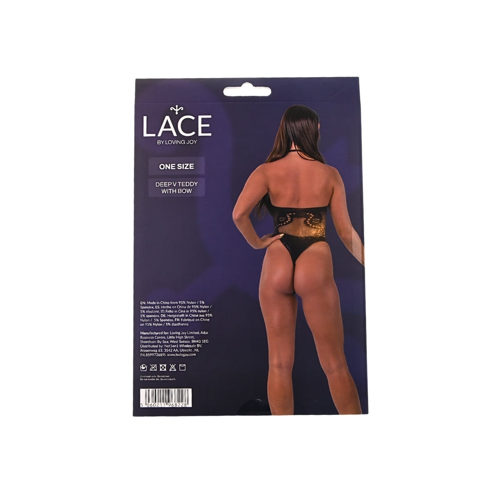 Lace by LJ Deep V Teddy with Bow – Sophisticated Black Lace Lingerie > Clothes > Teddies