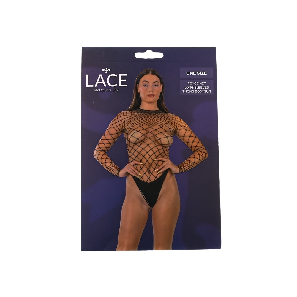 Lace by LJ Fence Net Long-Sleeved Thong Bodysuit – Lingerie > Clothes > Bodies and Playsuits