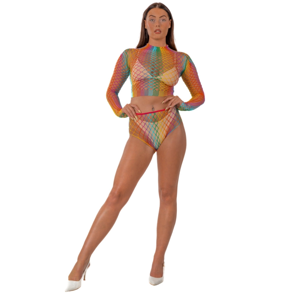 Lace By LJ Rainbow Fence Net Crop Top and Bottoms – Lingerie Set > Clothes > Lingerie Sets