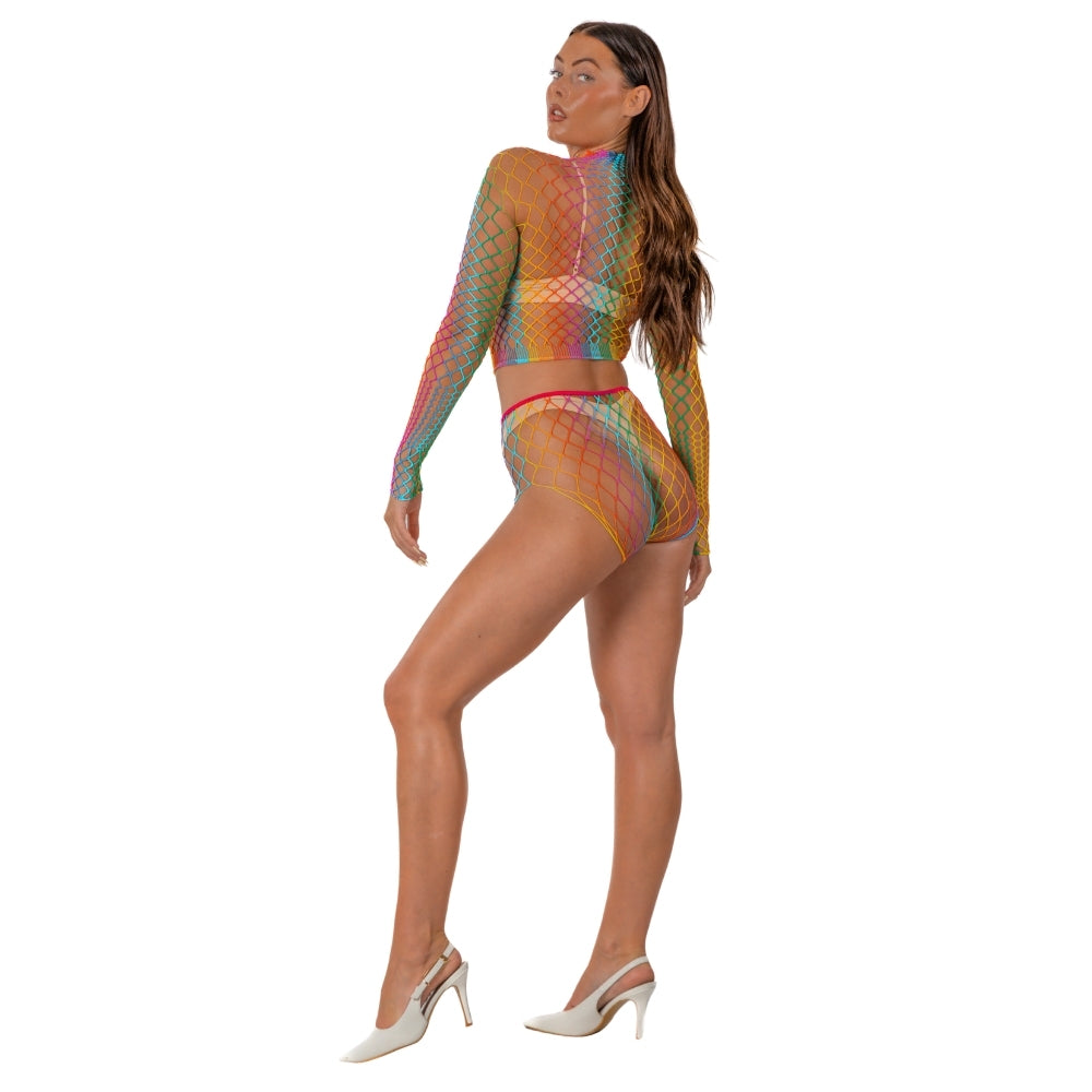 Lace By LJ Rainbow Fence Net Crop Top and Bottoms – Lingerie Set > Clothes > Lingerie Sets