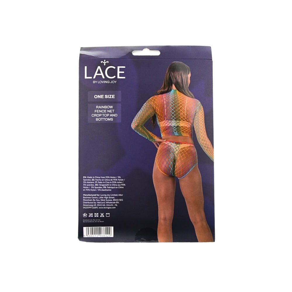 Lace By LJ Rainbow Fence Net Crop Top and Bottoms – Lingerie Set > Clothes > Lingerie Sets