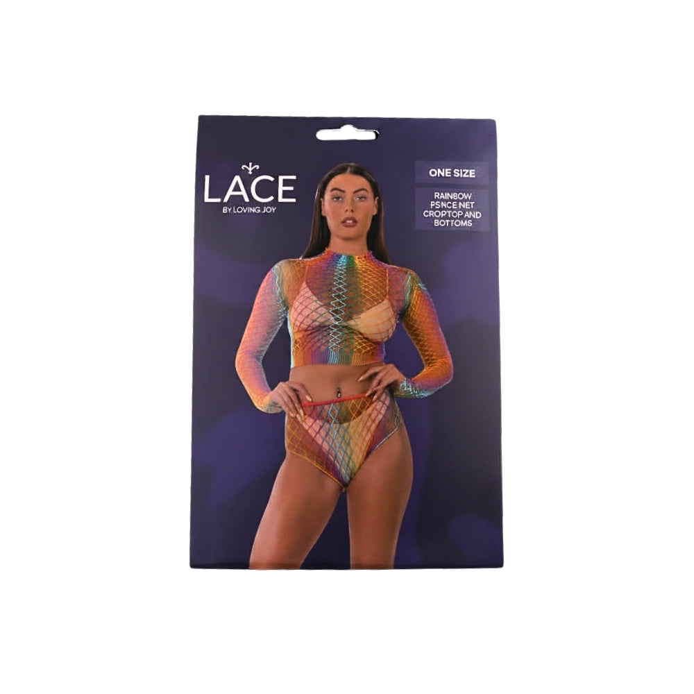Lace By LJ Rainbow Fence Net Crop Top and Bottoms – Lingerie Set > Clothes > Lingerie Sets