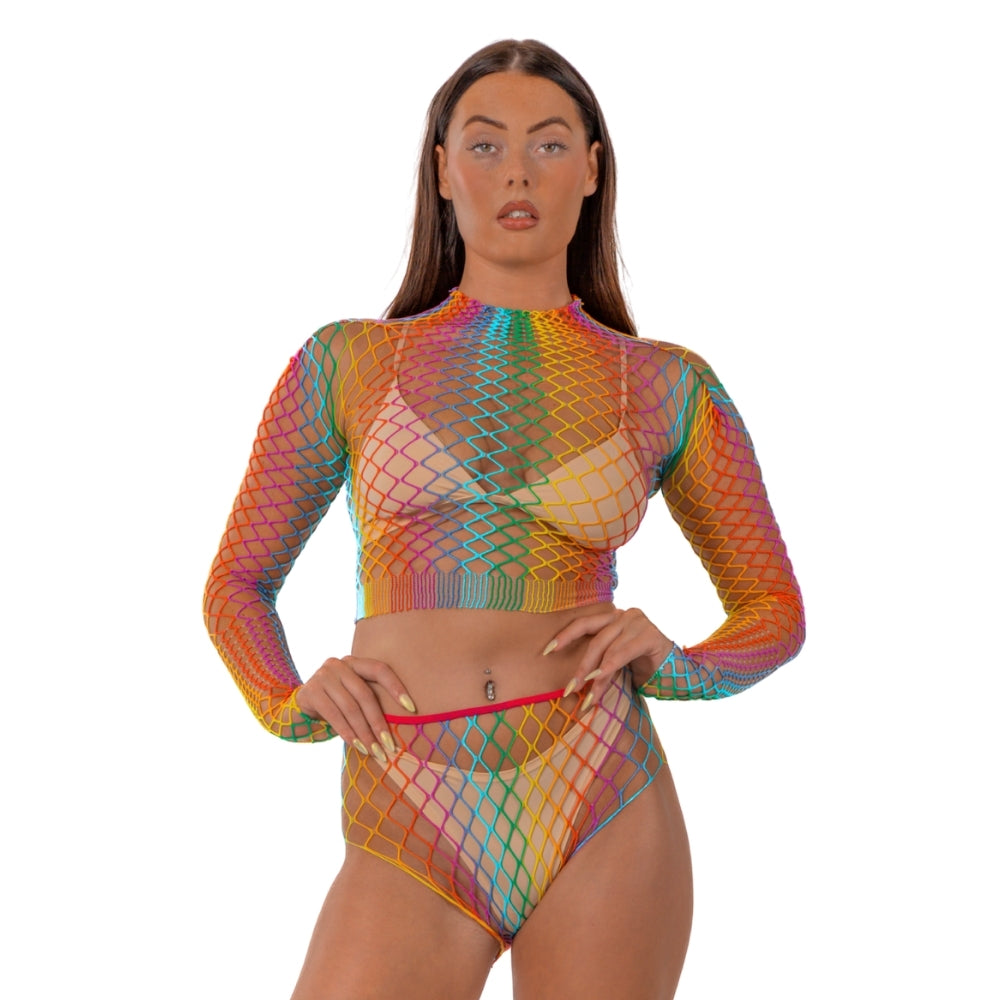 Lace By LJ Rainbow Fence Net Crop Top and Bottoms – Lingerie Set Default Title > Clothes > Lingerie Sets