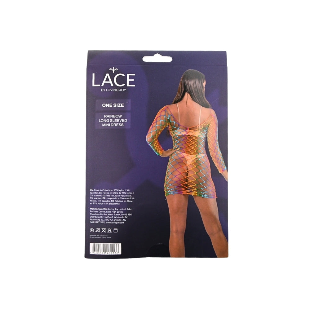 Lace by LJ Rainbow Long Sleeved Mini Dress – Sheer Open Net Dress > Clothes > Dresses and Chemises