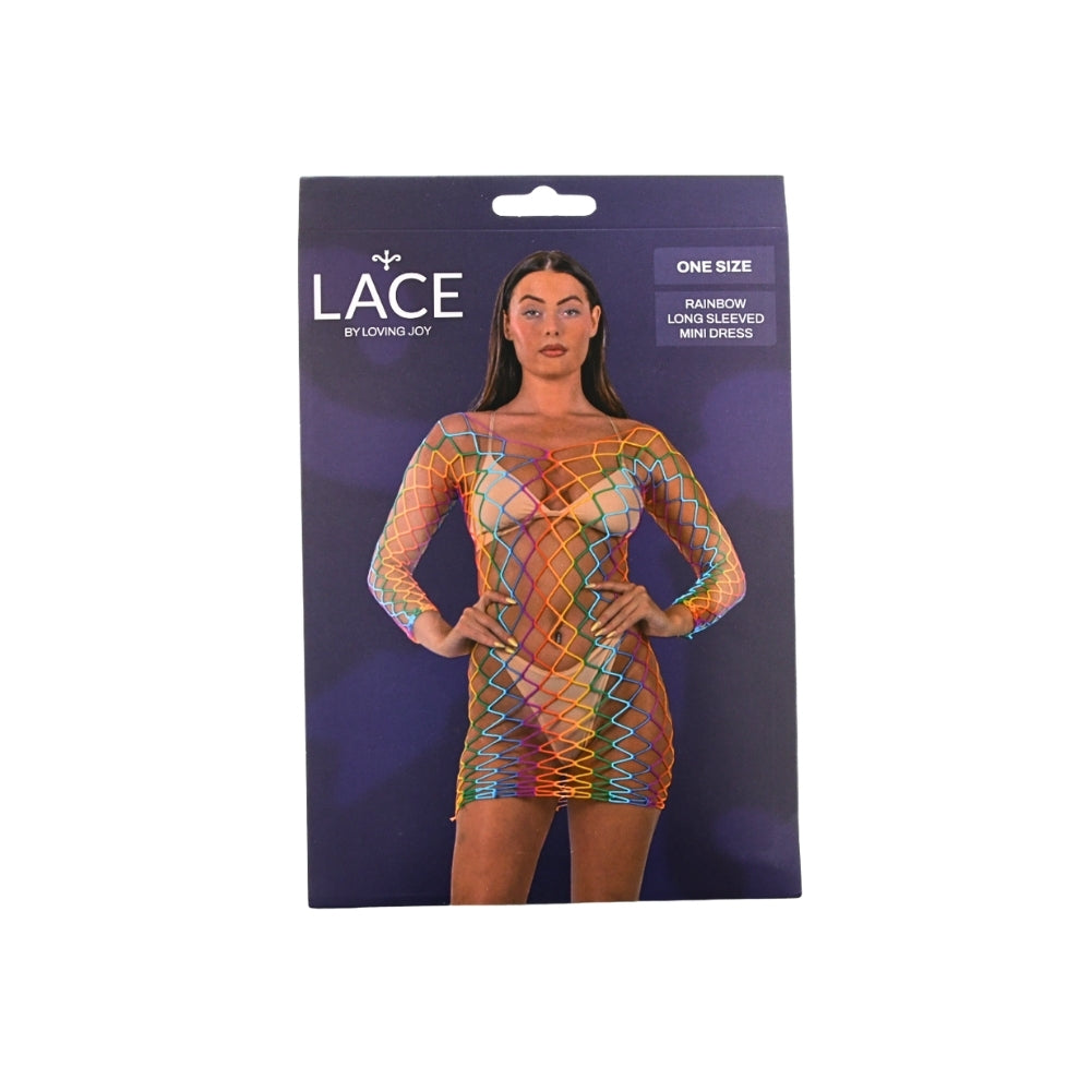 Lace by LJ Rainbow Long Sleeved Mini Dress – Sheer Open Net Dress > Clothes > Dresses and Chemises
