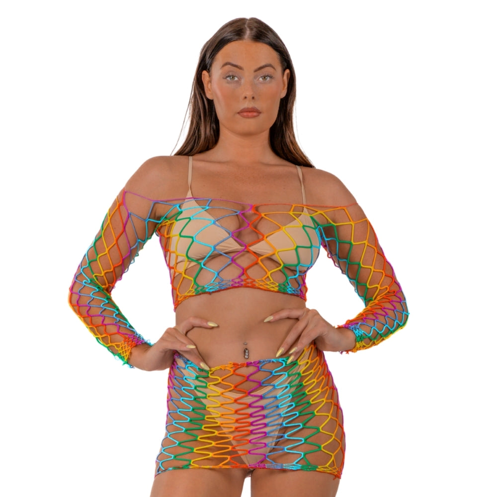 Lace by LJ Rainbow Crop Top and Mini Skirt Set – Festival Lingerie Default Title > Clothes > Lingerie Sets