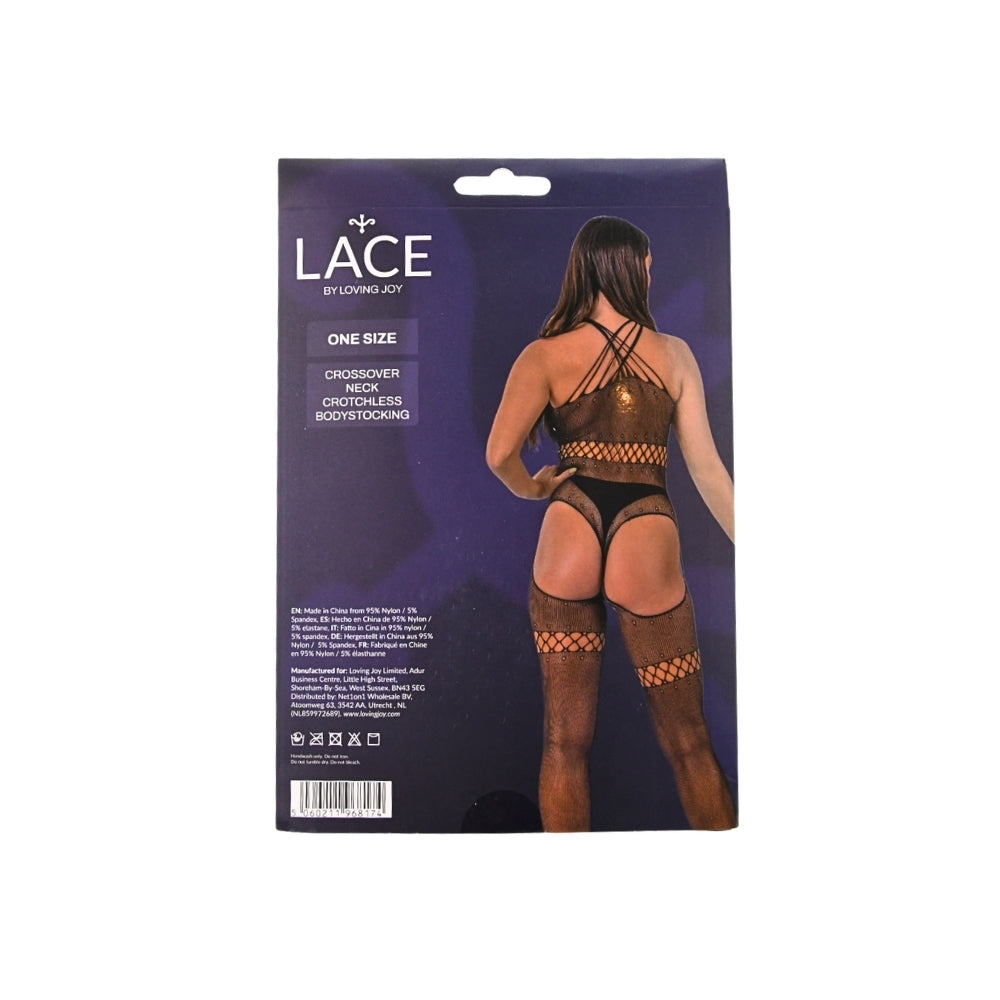 Lace by LJ Crossover Neck Crotchless Bodystocking – Lingerie > Clothes > Bodies and Playsuits