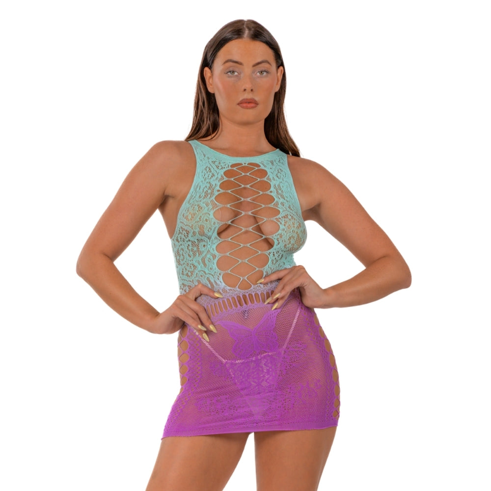Lace By LJ Ombre Faux Lace-Up Mini Dress Default Title > Clothes > Dresses and Chemises