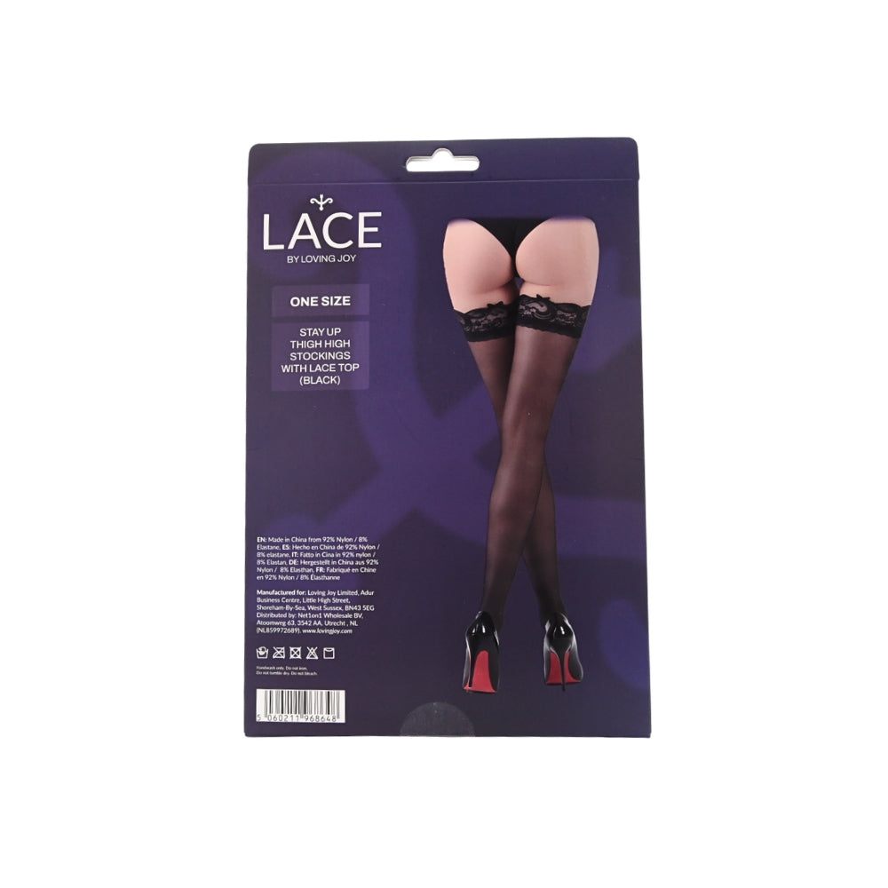 Lace by LJ Stay Up Thigh High Stockings with Lace Top – Black > Clothes > Hosiery > Stockings